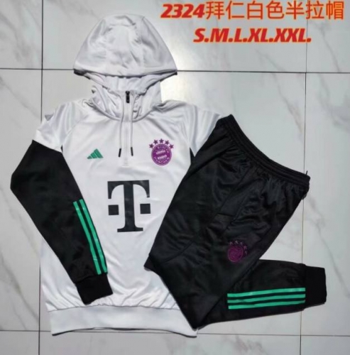 2023/24 Bayern München White Thailand Soccer Tracksuit Uniform With Hat-815