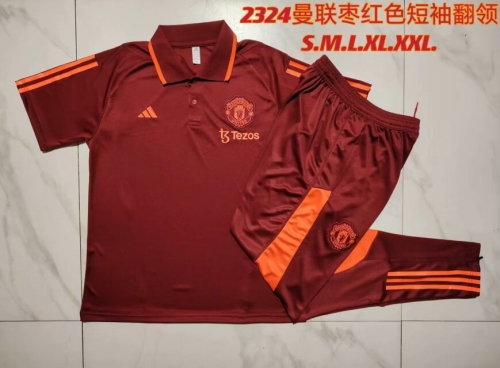 2023/24 Manchester United Maroon Thailand Polo Uniform-815