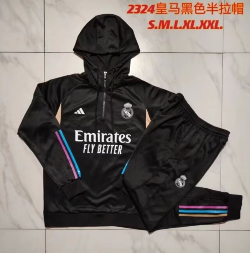 2023/24 Real Madrid Gray & Black Soccer Tracksuit Uniform With-815
