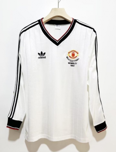 1983 Retro Version Manited United Away White LS Thailand Soccer Jersey AAA-2011