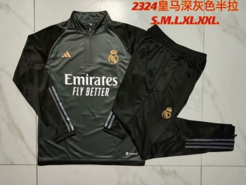 2023/24 Real Madrid Dark Gray Soccer Tracksuit Uniform-815
