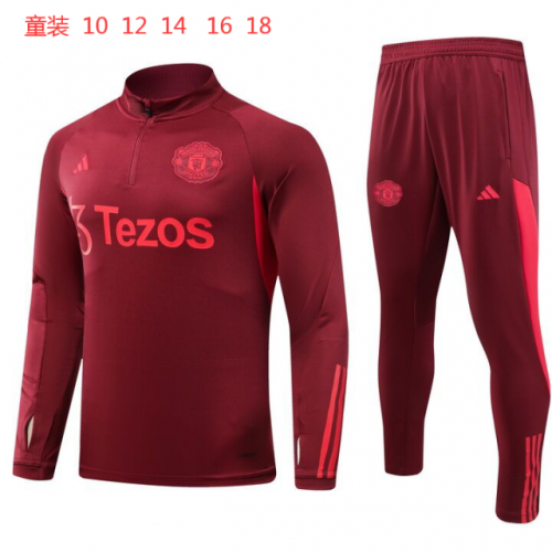 Kids 2023/24 Manchester United Maroon Kids/Youth Thailand Tracksuit Uniform-GDP