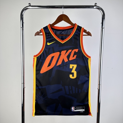 2024 City Version NBA Oklahoma City Thunder Blue & Black #3 Jersey-311