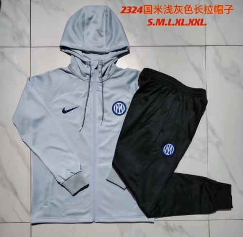 2023/24 Inter Milan Light Gray Thailand Soccer Jacket Uniform With Hat-815