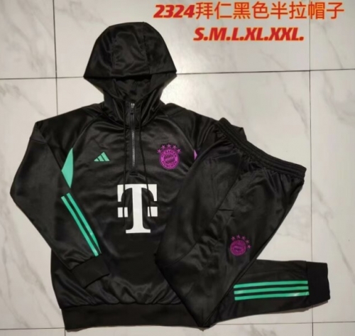 2023/24 Bayern München Black Thailand Soccer Tracksuit Uniform With Hat-815