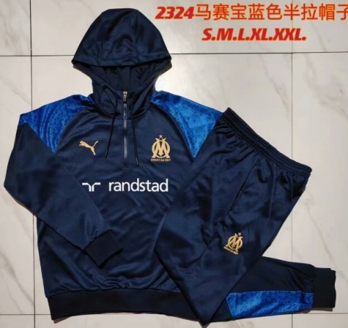 2023/24 Olympique Marseille Royal Blue Thailand Soccer Tracksuit Uniform With Hat-815