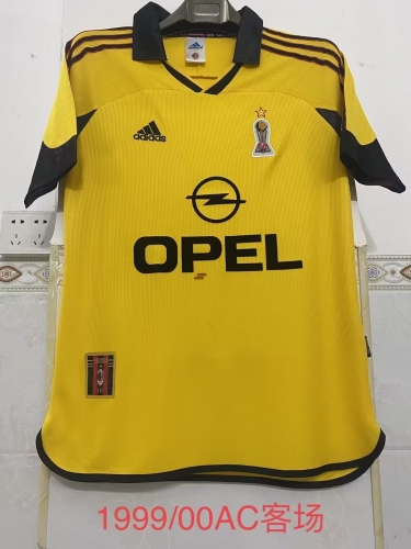 1999-00 Retro Version AC Milan Yellow Thailand Soccer Jersey AAA-2041