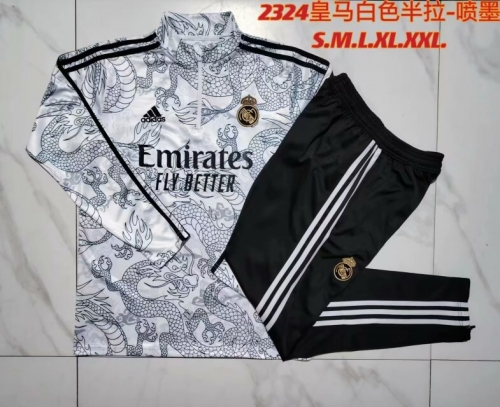 2023/24 Real Madrid Gray & White Soccer Tracksuit Uniform-815