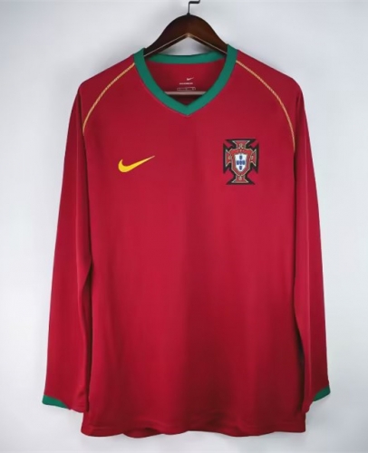 2006 Retro Version Portugal Home Red LS Thailand Soccer Jersey AAA-301