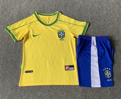 98 Retro Version Brazil Home Yellow Kids/Youth Soccer Uniform-1040/123/811