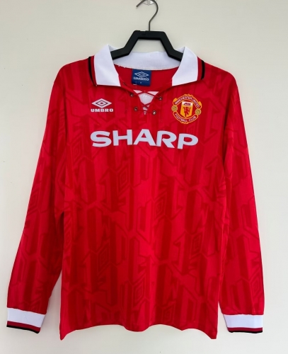 1992-1994 Retro Version Manchester United Home Red LS Thailand Soccer Jersey AAA-2011/811