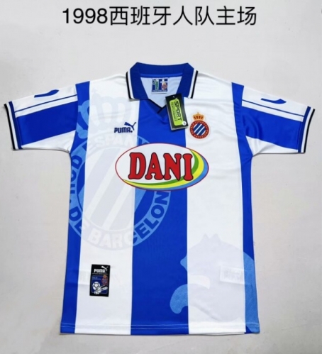 1998 Retro Version RCD Espanyol Home Blue & White Thailand Soccer Jersey AAA-709