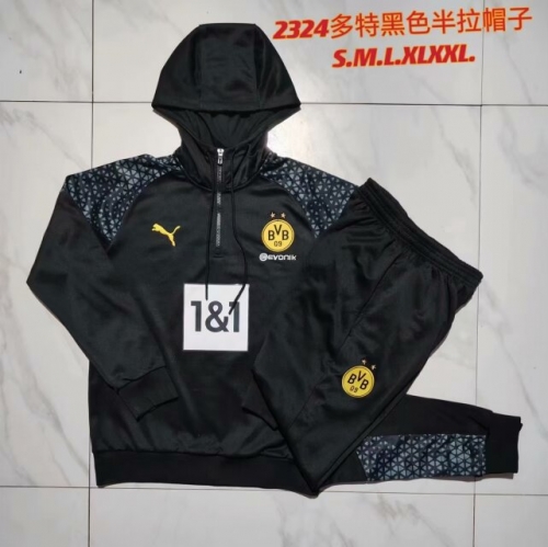 2023/24 Borussia Dortmund Black Soccer Tracksuit Uniform With Hat-815