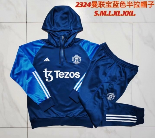 2023/24 Manchester United Blue Thailand Soccer Tracksuit Uniform With Hat-815
