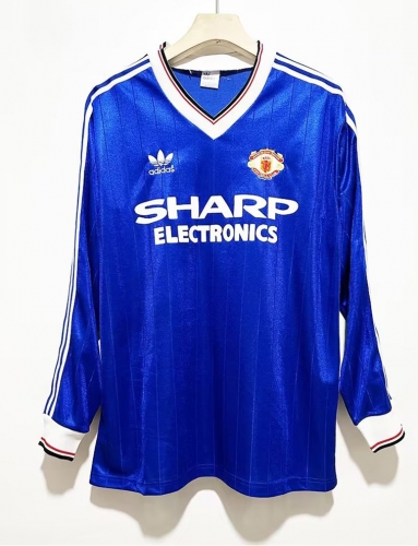 1982-83 Retro Version Manited United Blue LS Thailand Soccer Jersey AAA-2011