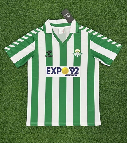 1988-89 Retro Version Real Betis Home White and Green Thailand Soccer Jersey AAA-320