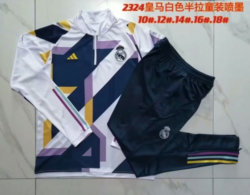 2023/24 Real Madrid White & Purple Kids/Youth Soccer Tracksuit Uniform-815