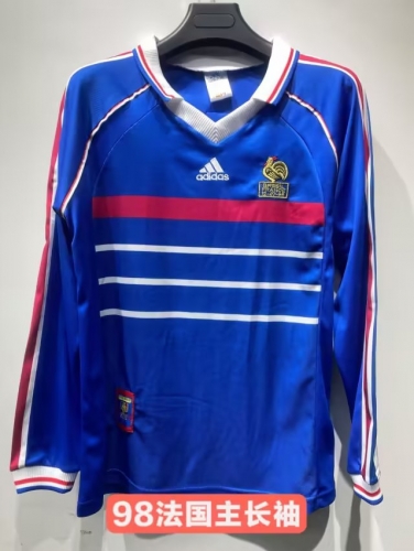 98 Retro Version France Home Blue LS Thailand Soccer Jersey AAA-410