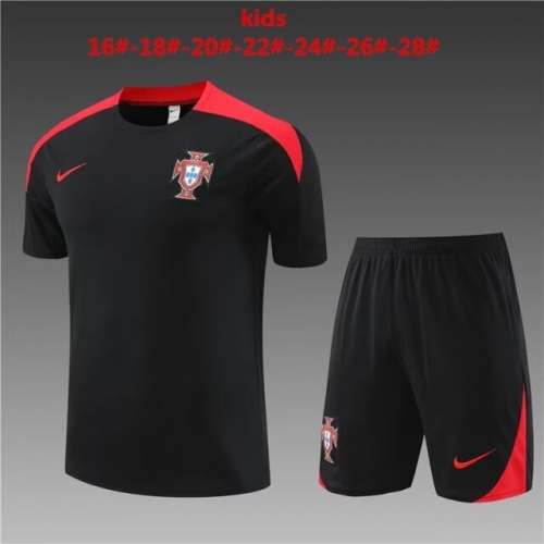 2023/24 Portugal Black Shorts-Sleeve Kids/Youth Thailand Soccer Tracksuit Uniform-801