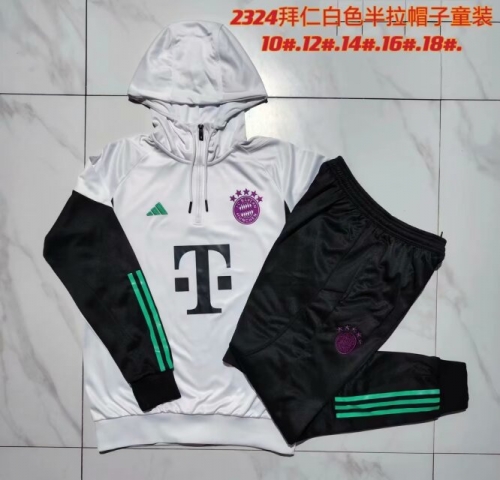 2023/24 Bayern München White Kids/Youth Soccer Tracksuit Uniform With Hat-815