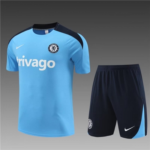 2023/24 Chelsea Blue Shorts-sleeve Thailand Soccer Tracksuit Uniform-801