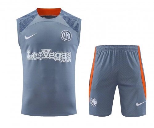 2023/24 Inter Milan Light Gray Thailand Soccer Training Vest Uniform-418