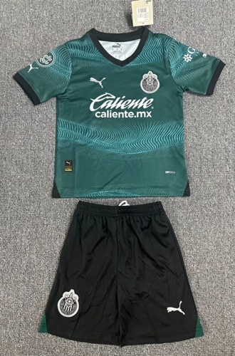 Kids 2023/24 Deportivo Guadalajara 2nd Away Green Kids/Youth Soccer Uniform-BLY