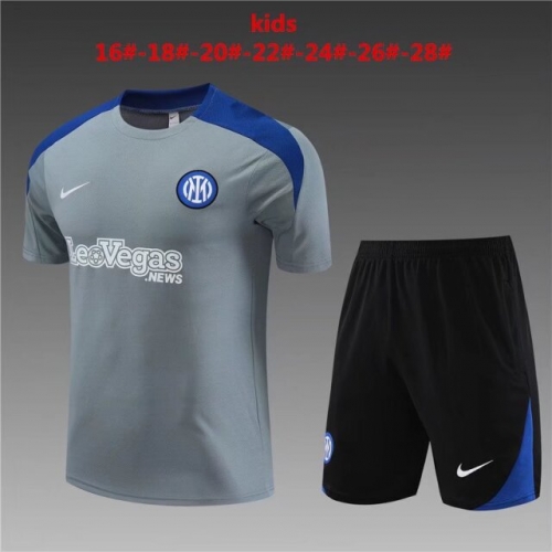 2023/24 Inter Milan Gray Shorts-Sleeve Kids/Youth Tracksuit Uniform-801