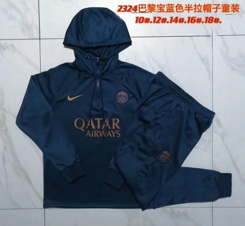 2023/24 Paris SG Royal Blue Kids/Youth Thailand Soccer Tracksuit Uniform With Hat-815