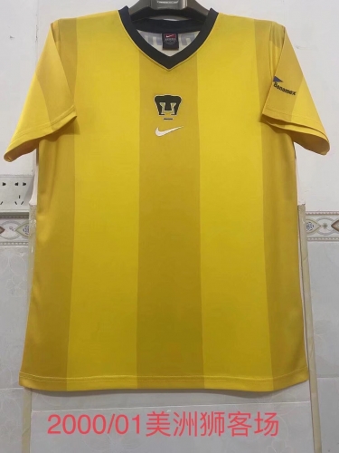 2000-01 Retro Version Pumas UNAM Yellow Thailand Soccer Jersey AAA-2041