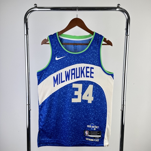 24 Season City Version NBA Milwaukee Bucks Blue #34 Jersey-311