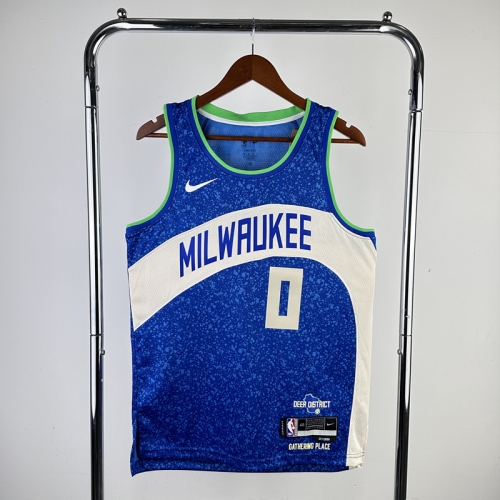 24 Season City Version NBA Milwaukee Bucks Blue #0 Jersey-311