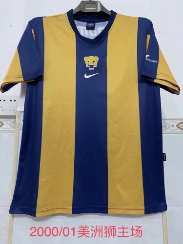2000-01 Retro Version Pumas UNAM Home Blue & Yellow Thailand Soccer Jersey AAA-2041