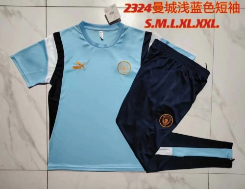 2023/24 Manchester City Blue Short-Sleeve Thailand Tracksuit Uniform-815
