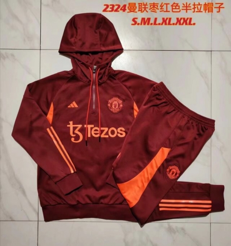 2023/24 Manchester United Maroon Thailand Tracksuit Uniform With Hat-815