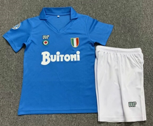 Kids 87-88 Retro Version Napoli Home Blue Kids/Youth Soccer Uniform-1040