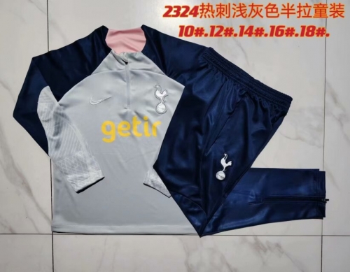 2023/24 Tottenham Hotspur Light Gray Kids/Youth Soccer Tracksuit Uniform-801