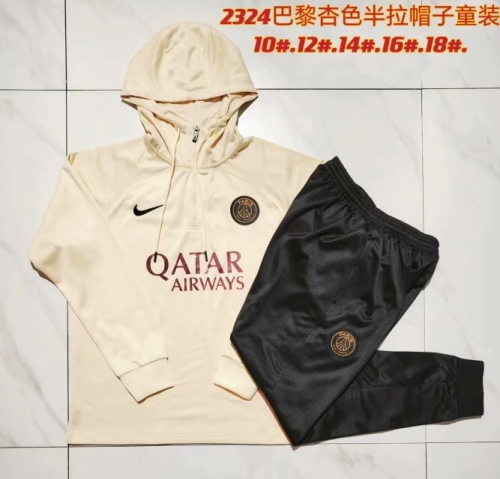 2023/24 Paris SG apricot Kids/Youth Thailand Soccer Tracksuit Uniform With Hat-815