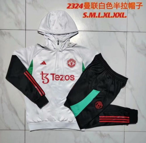 2023/24 Manchester United White Thailand Tracksuit Uniform With Hat-815