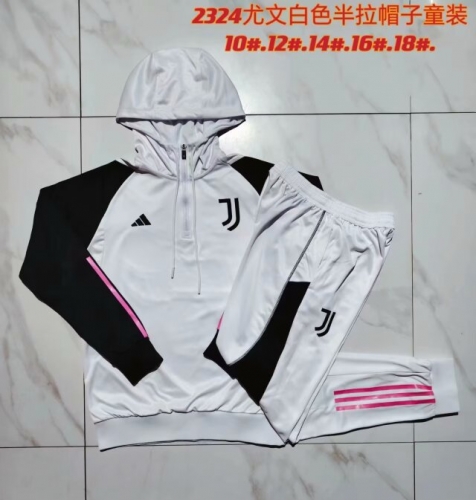 2023/24 Juventus White Kids/Youth Soccer Tracksuit Uniform With Hat-815