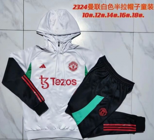 Kids 2023/24 Manchester United White Kids/Youth Thailand Tracksuit Uniform With Hat-815