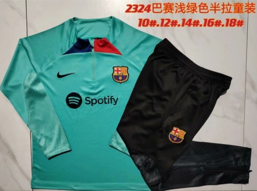 2023/24 Barcelona Light Green Kids/Youth Thailand Soccer Tracksuit Uniform-815