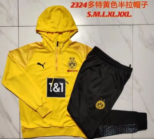 2023/24 Borussia Dortmund Yellow Soccer Tracksuit Uniform With Hat-815