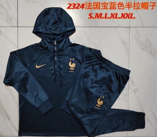 2023/24 France Royal Blue Thailand Soccer Tracksuit Uniform With Hat-815