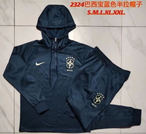 2023/24 Brazil Royal Blue Thailand Tracksuit Uniform With Hat-815