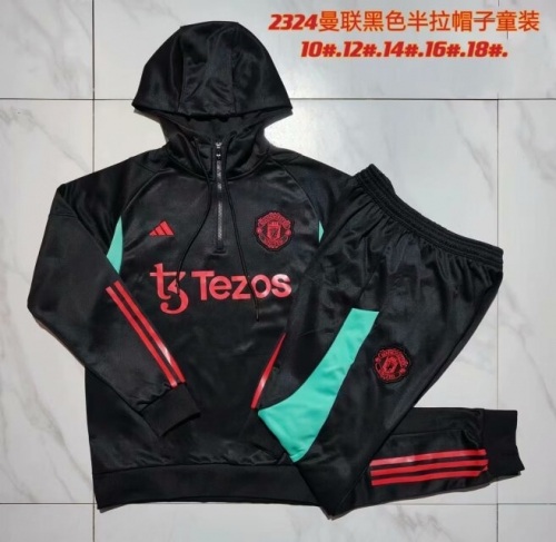 Kids 2023/24 Manchester United Black Kids/Youth Thailand Tracksuit Uniform With-815