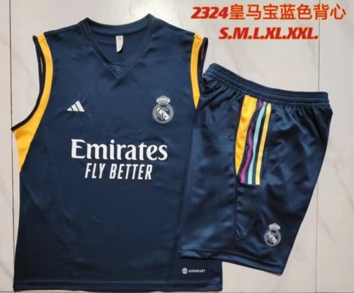 2023/24 Real Madrid Royal Blue Shorts-Sleeve Soccer Tracksuit Vest Uniform-815