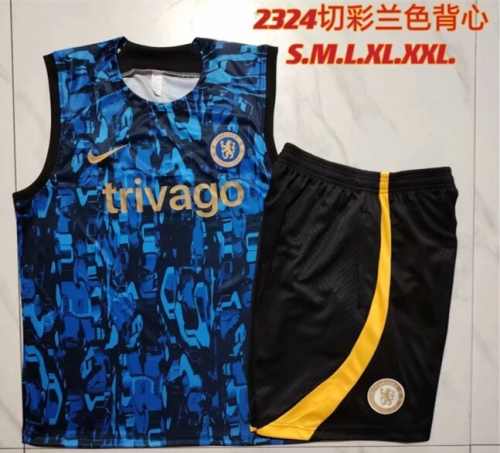 2023/24 Chelsea Cai Blue Shorts-sleeve Thailand Soccer Tracksuit Uniform-815