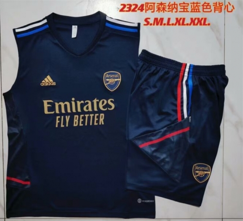 2023/24 Arsenal Royal Blue Shorts-Sleeve Soccer Tracksuit Uniform-815