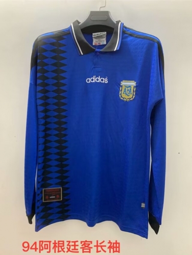 94 Retro Version Argentina Away Royal Blue White LS Thailand Soccer Jersey AAA-410